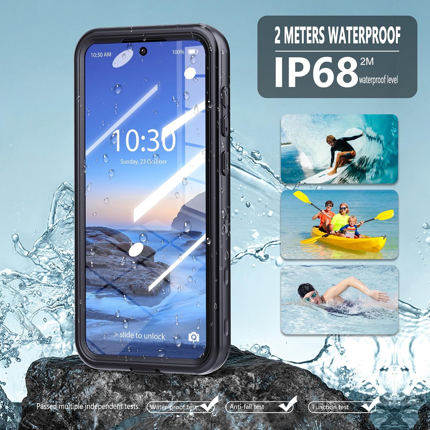 Omio for Galaxy A36 5G Waterproof Case, Full Body IP68 Underwater Clear Protective Case Built-in Screen Protector Heavy Duty Shockproof Case for Men Women, Black image 2