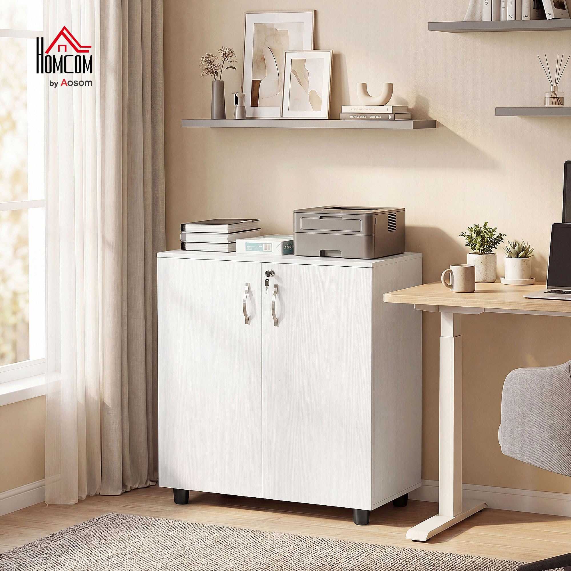 Vinsetto Armoire de Bureau à 2 Niveaux, Meuble de Rangement Bureau avec 2 Portes, serrures et clés, Armoire à dossiers pour Domicile, Garage, 80 x 40 x 80 cm, Blanc
