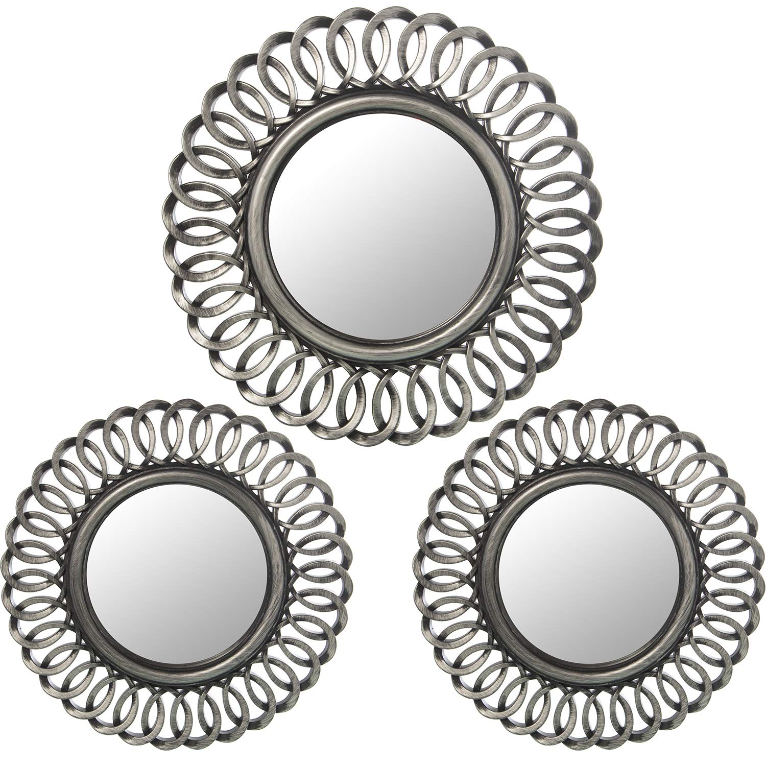 Miroir soleil argenté lot de 3 décorations murales en mélamine design contemporain pour salon