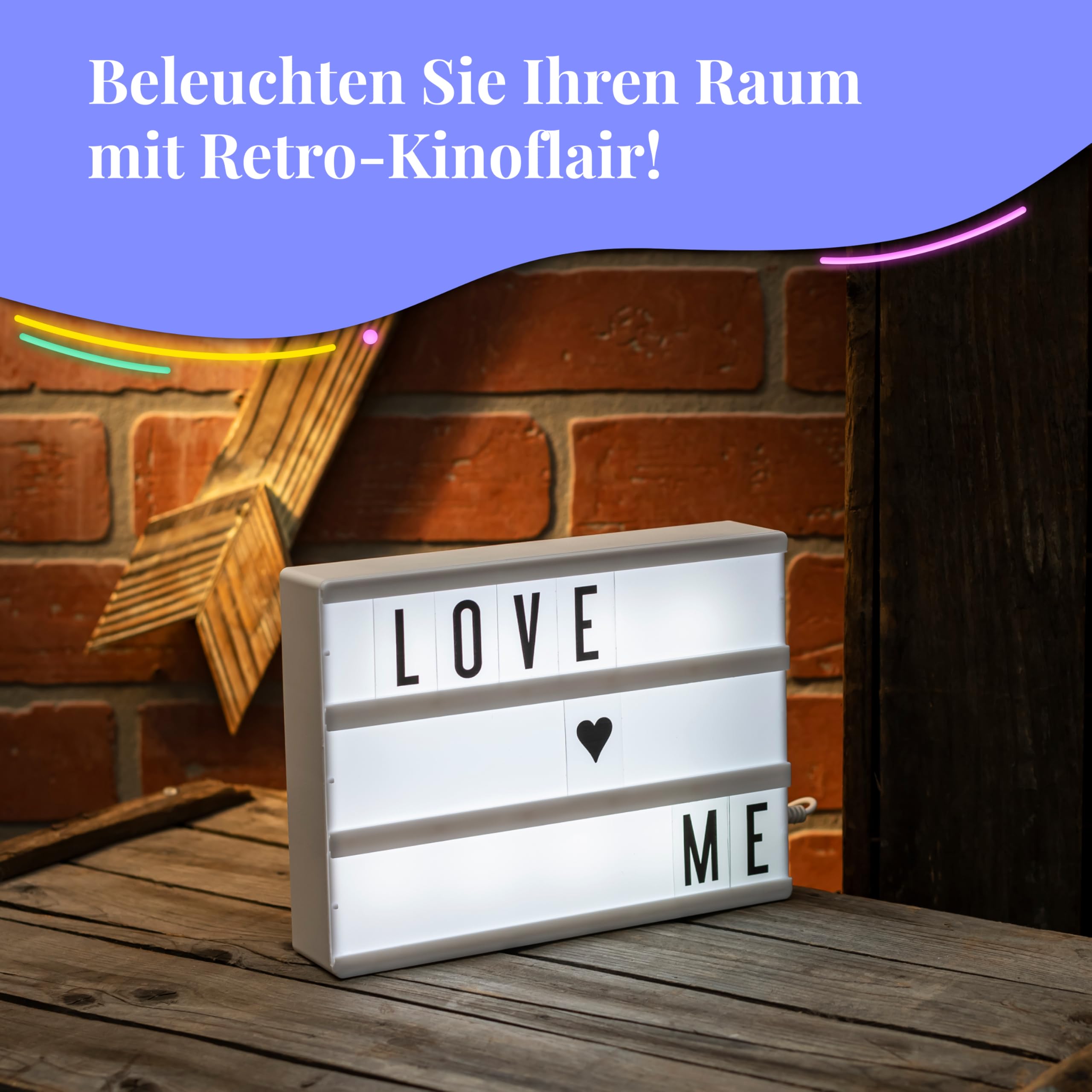 My Cinema Lightbox - Lichtbox Leuchtkasten, 20x15cm, Mit Buchstaben, Kino Lightbox, Leuchttafel, LED