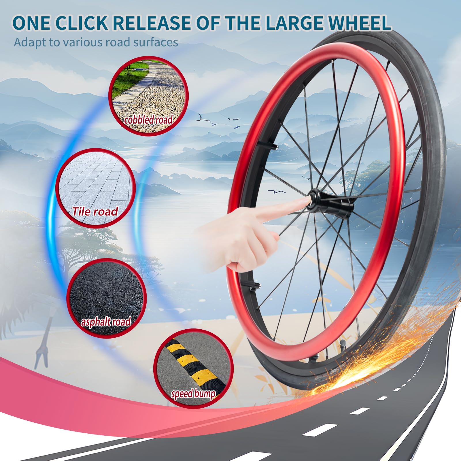 Sedia a rotelle in Lega di Alluminio per Adulti,Leggera,Sportiva,Sedia A Rotelle Pieghevole da Trasporto,Sedia A Rotelle in Alluminio,per Adolescenti,Adulti(15.7in Seat Width,Red)