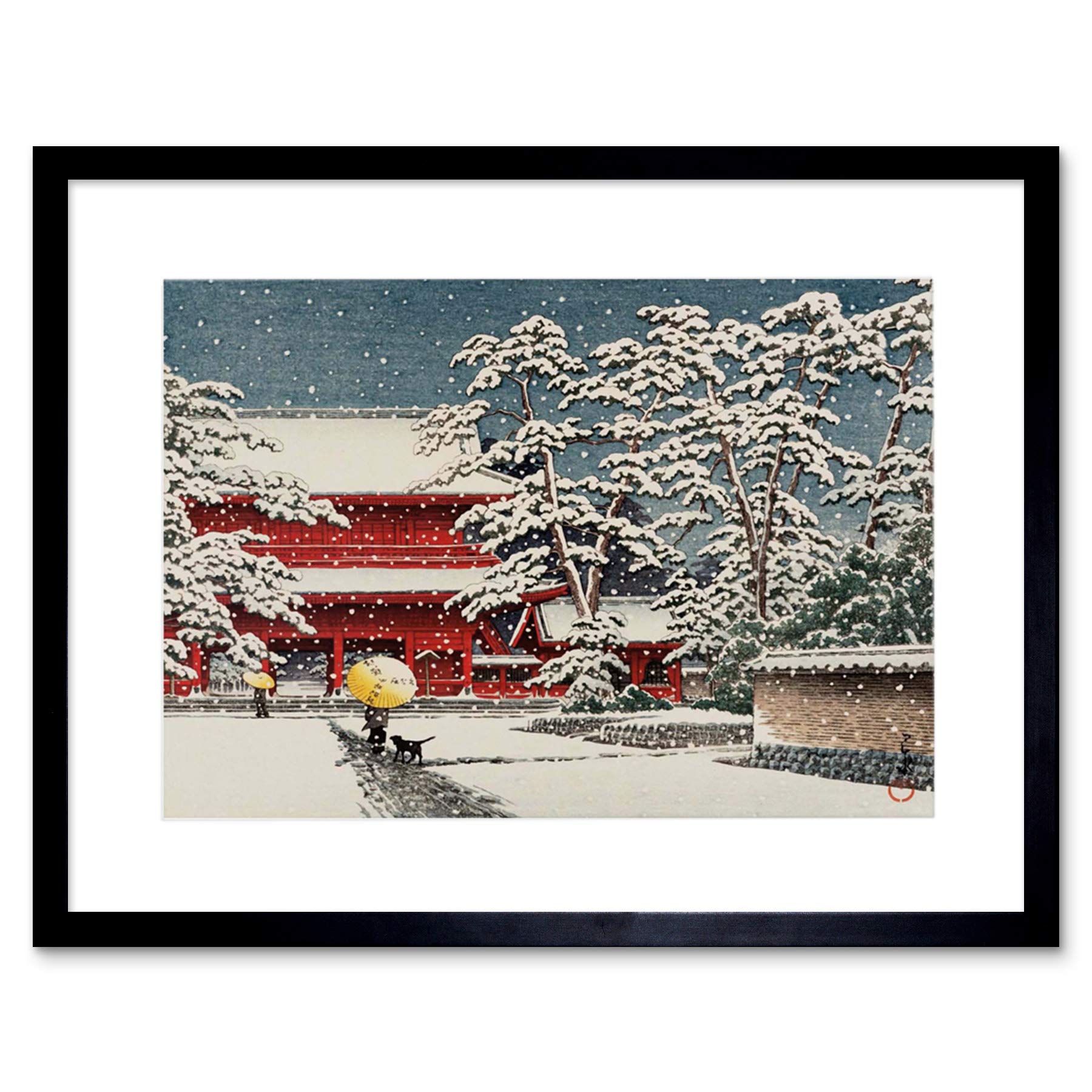 Wee Blue Coo CULTURAL LANDSCAPE JAPAN TEMPLE KAWASE HASUI SNOW WINTER FRAMED PRINT B12X6845