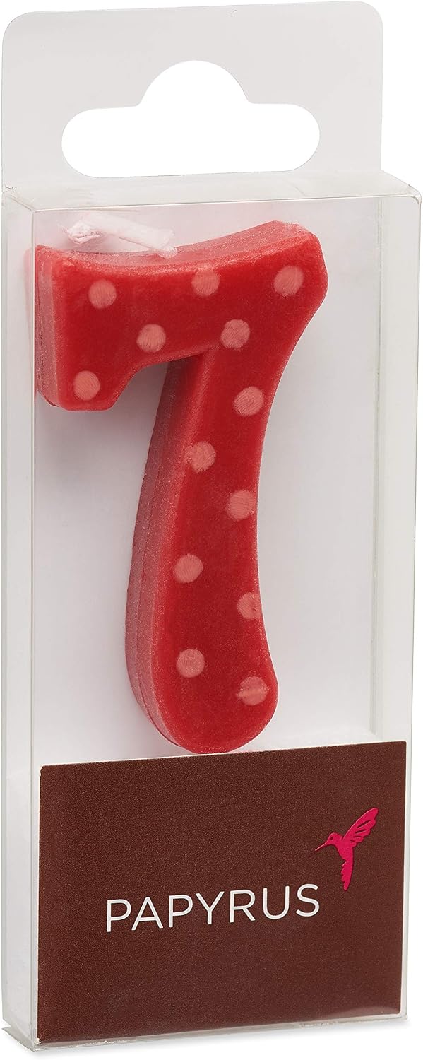 Papyrus Number 7 Birthday Candle, Red Polka Dots (1-Count)