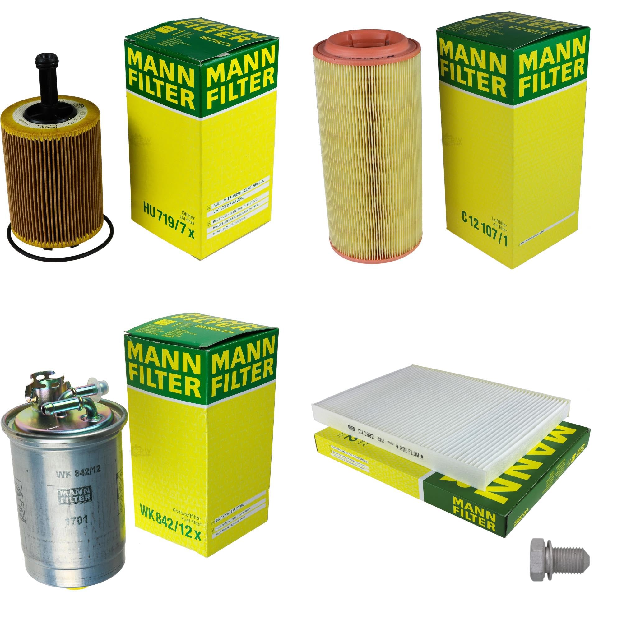 Il kit di ispezione contiene filtro olio, filtro aria, filtro abitacolo, filtro carburante, vite di chiusura per Lupo 6X1 6E1 1.2 TDI 3L 1.4 Polo 6N2 Arosa 6H