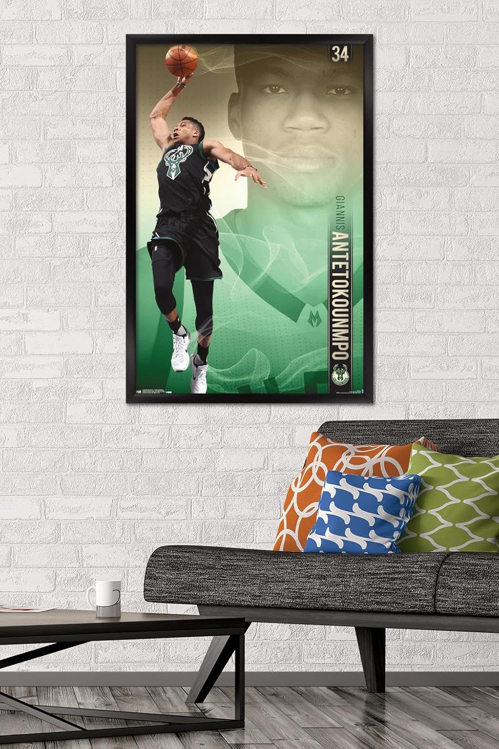 Trends International NBA Milwaukee Bucks - Giannis Antetokounmpo 17 Wall Poster, 22.375" x 34", Black Framed Version