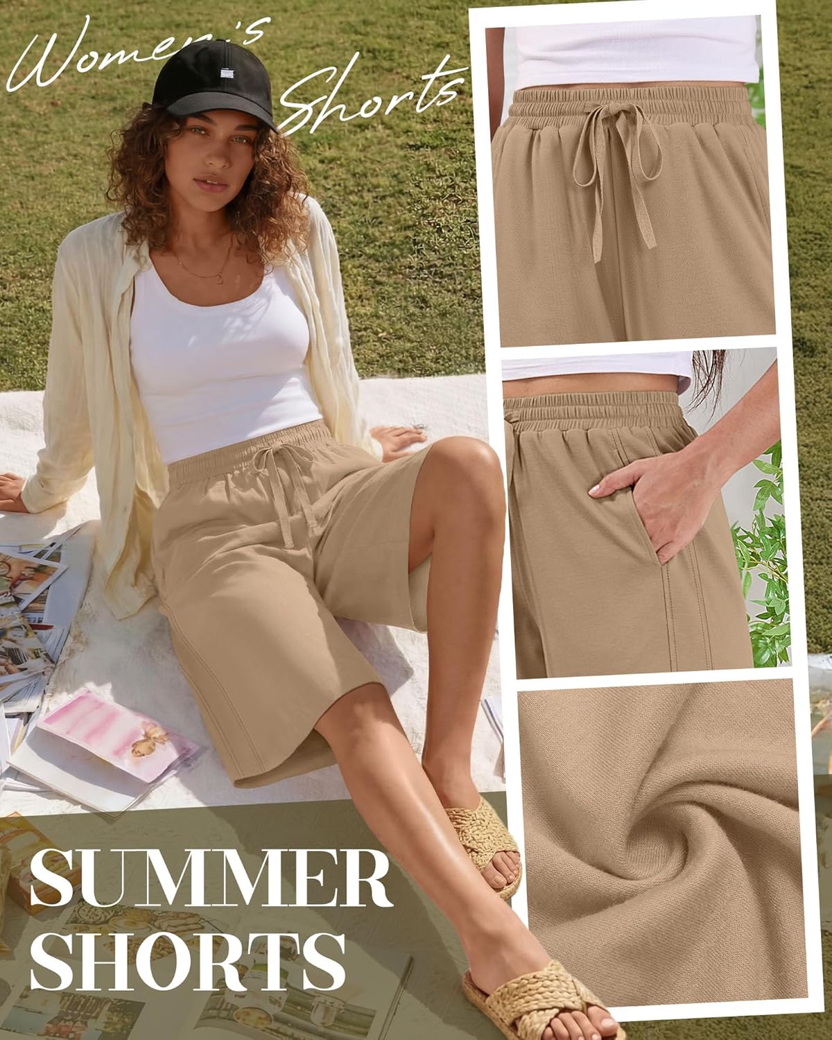 3 Pack Women's Bermuda Shorts Summer Drawstring Elastic Waisted Comfy Casual Sweat Long Shorts - Image 4