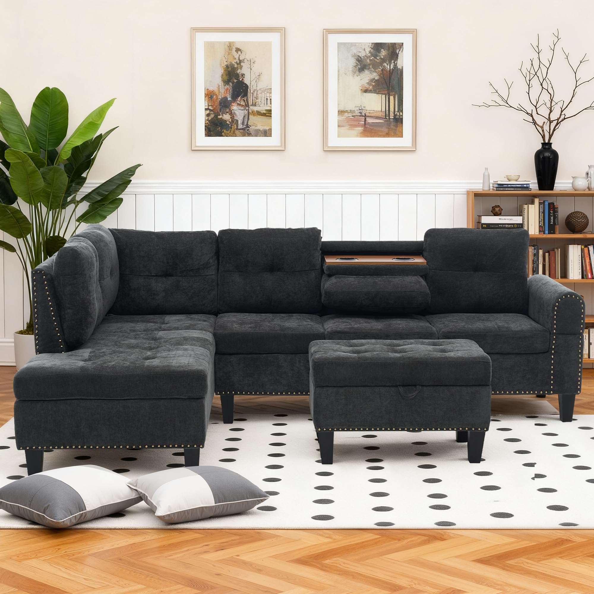 Trygoal L Shaped Couches for Living Room, Sectional Couch Living Room Furniture with Storage Ottoman, Modular Sectional Sofa with Movable Chaise for