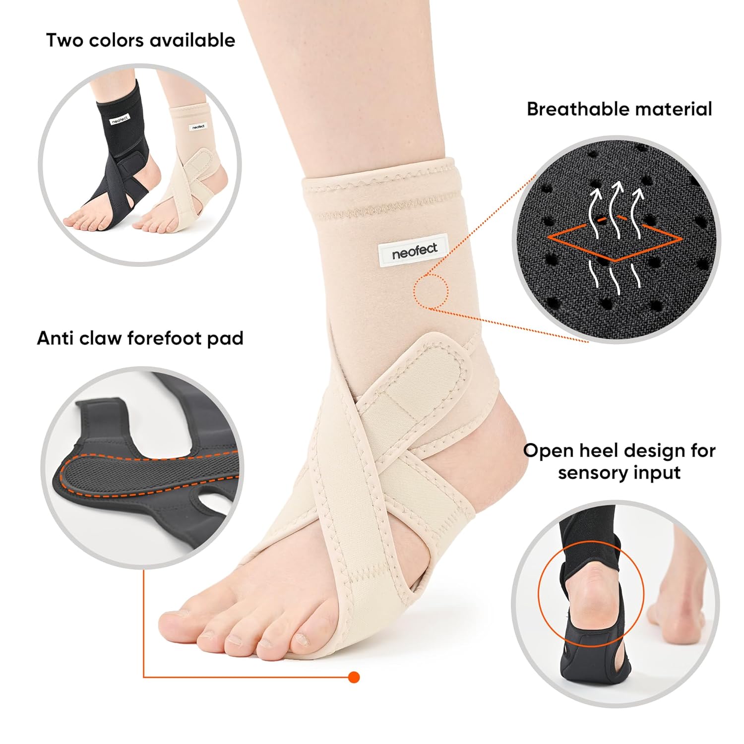 NEOFECT Drop Foot Brace Beige Right AFO Foot Drop Brace for Walking, Drop Foot Brace with Shoes, Stroke Recovery Equipment, Foot Drop Brace for Sleeping, Adjustable Ankle Brace (Right)