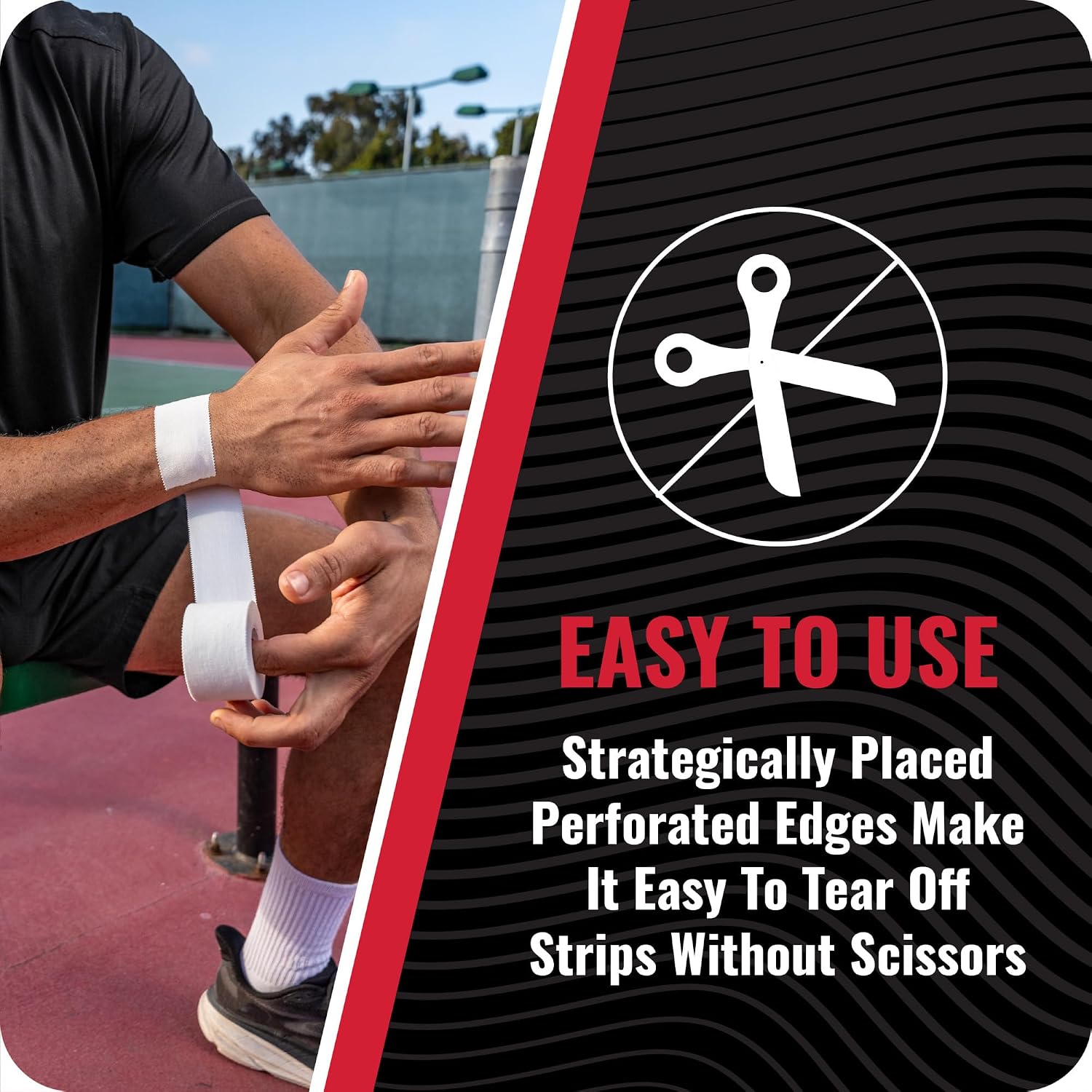RockTape Athletic Tape for Joint Support – Tearable Sports Tape for Wrists, Ankles, Fingers – Hypoallergenic, Sweat-Resistant, Easy to Apply, 1.5" x 10 Yards, Black, 6 Pack