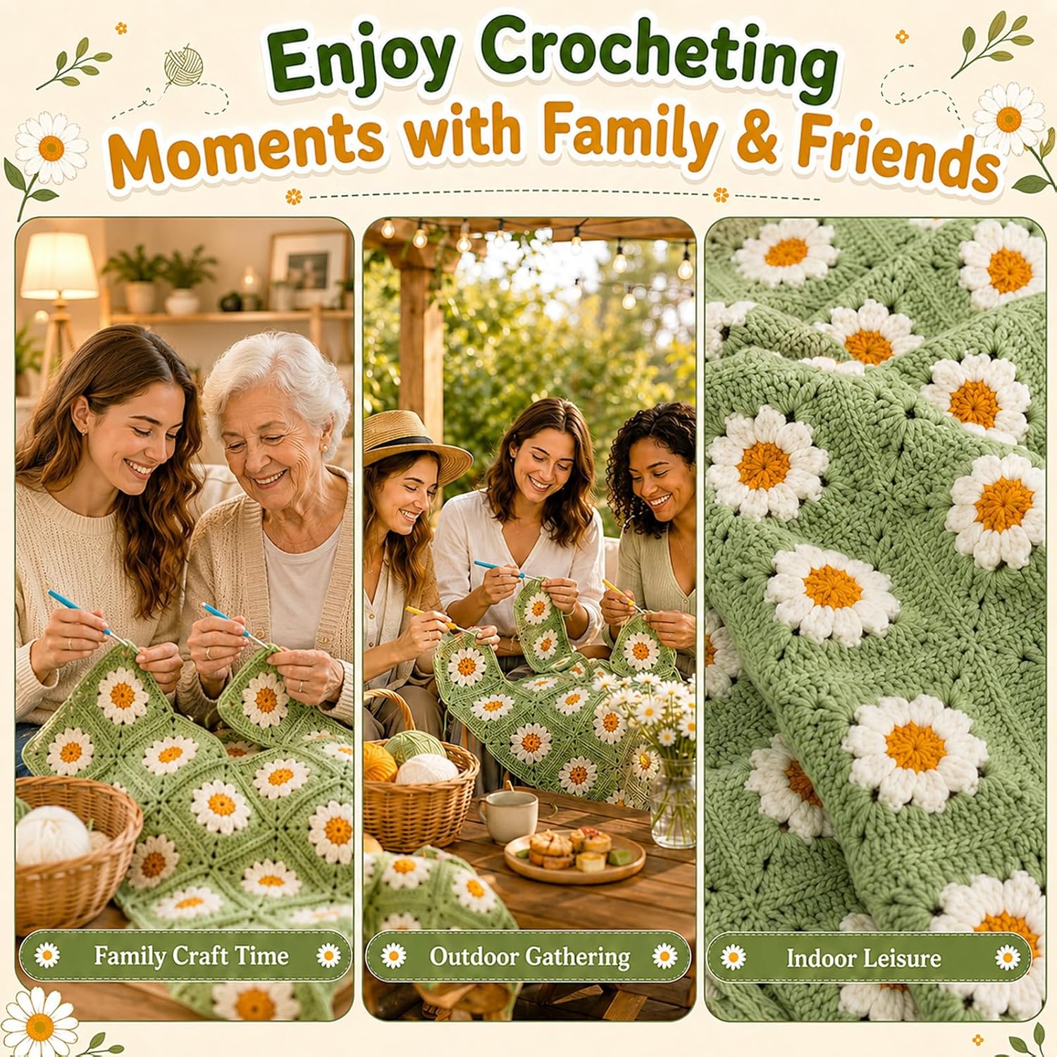 Coopay Crochet Kit for Beginners - 1200g Anti-Pilling Yarn, Large Crochet Blanket Kits for Adults with Step-by-Step Guide Book & Video Tutorial, Ideal Crochet Gift for Family & Beginners