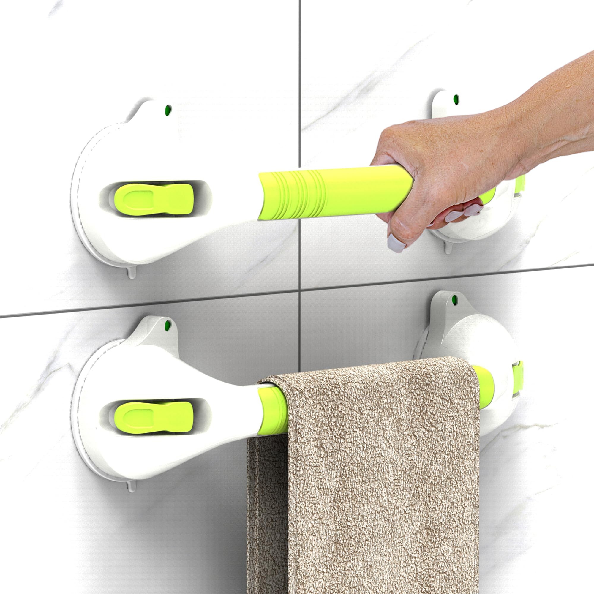 Barra de agarre para baño con ventosas que brillan en la oscuridad con indicadores, mango de ducha para baño