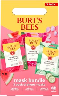 Burt's Bees Valentine's Day Face Mask Bundle: Hydrating Watermelon, Calming Rose, Refreshing Cucumber Sheet Masks, 99% Natural, 3-Pack