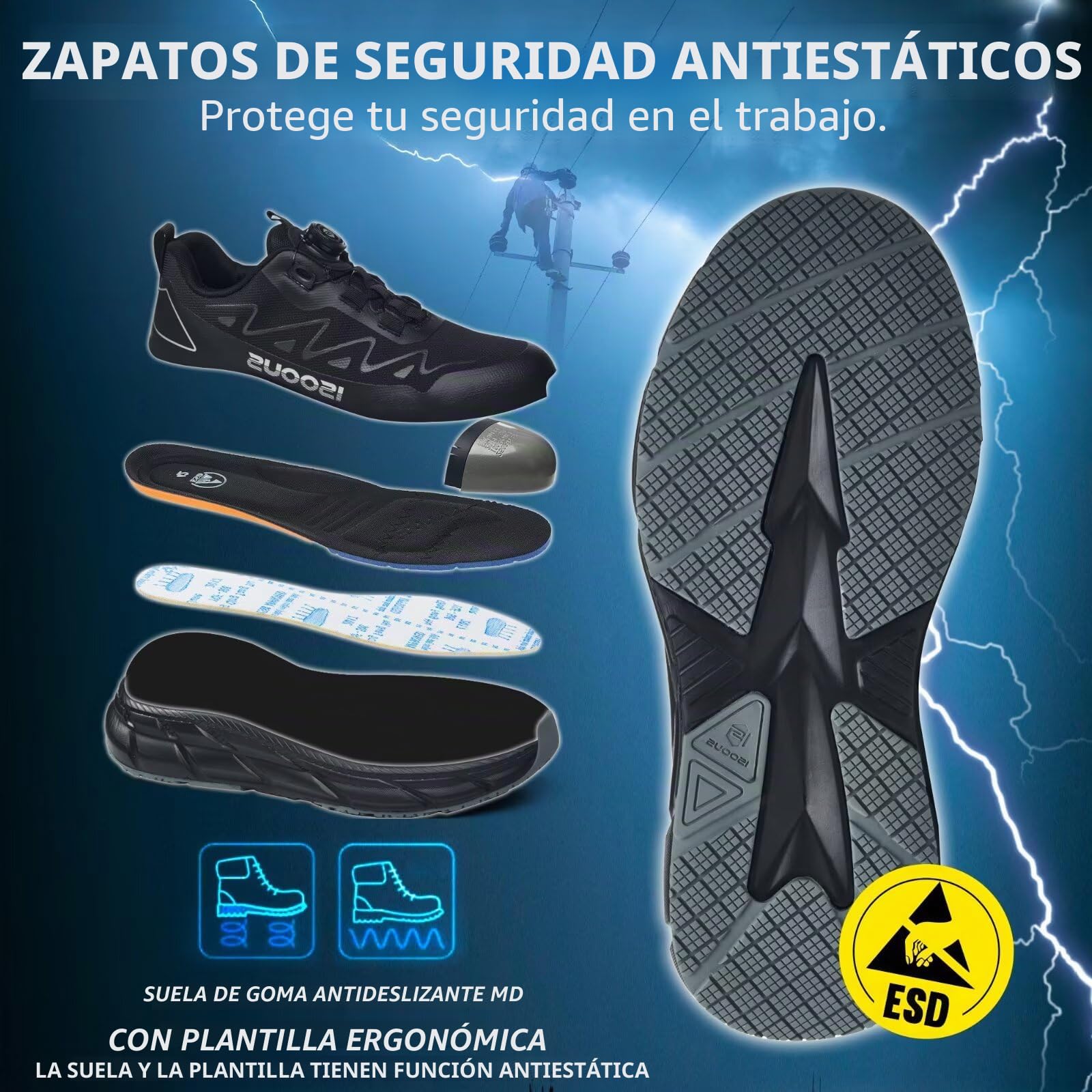 Zapatos de Seguridad para Hombre Mujer S3S Impermeable Zapatillas Trabajo ESD Ligeros Comodo Calzado de Seguridad