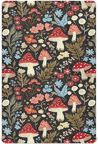 Kigai Fitted Crib Sheet for Boys Girls,Mushroom Flowers Jersey Knit Baby Sheet for Standard Crib and Toddler Bed Mattresses, Cozy Soft Breathable,