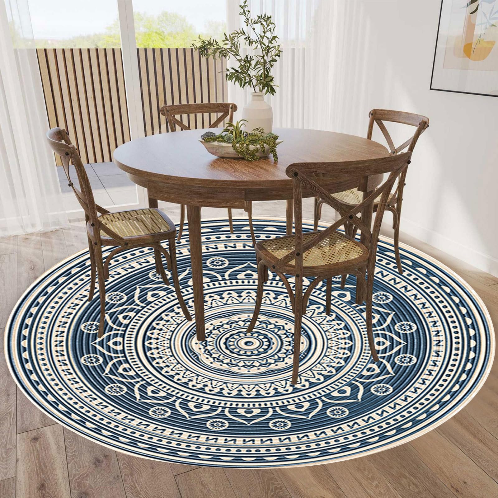 Tapis salle à manger grande taille rond 200 cm vintage bohème