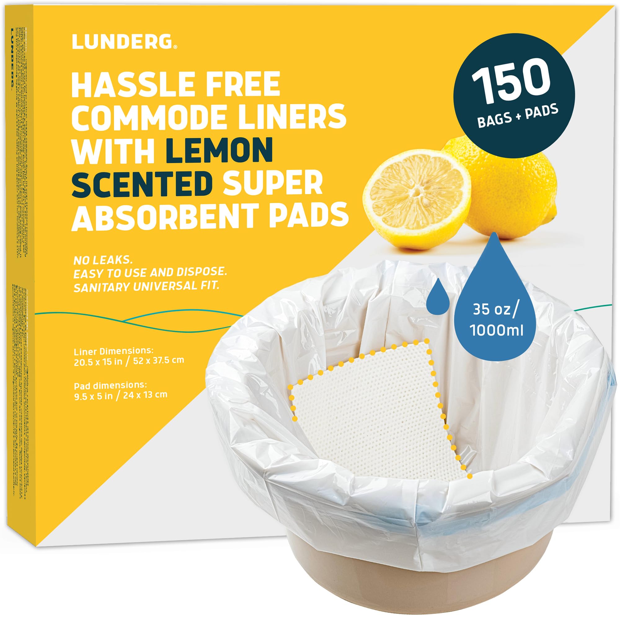 Lunderg Commode Liners – 250 Count Value Pack, Medical-Grade, Leak-Proof For Bedside Commodes & Portable Toilets