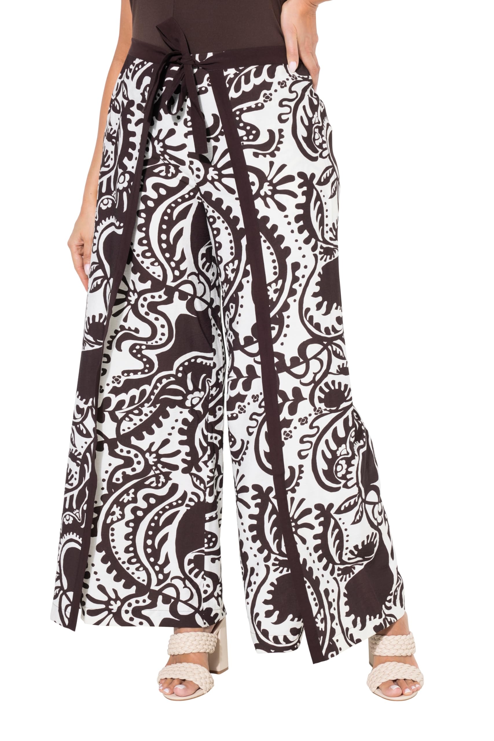 Ulla Popken Damen große Größen Übergrößen Plus Size Hose, Wickeloptik, weites Bein, Komfortbund 840395