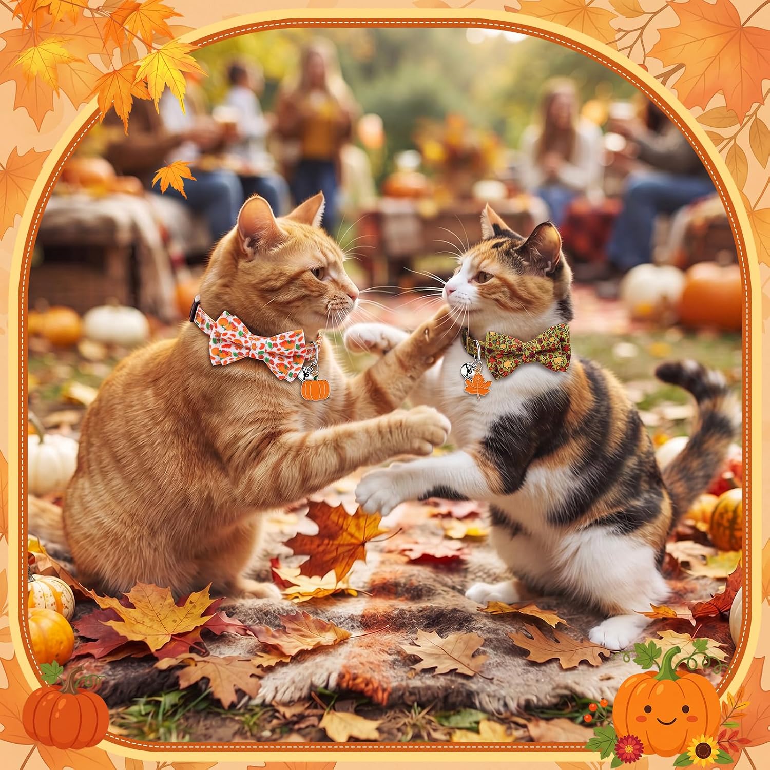 Hsei 6 Pcs Fall Cat Collars Bulk Bow Tie Bell for Autumn Charm Grooming image 2