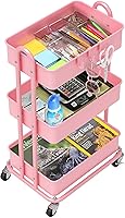 Vista 3 de Simple Houseware Carrito de metal resistente de 3 niveles, rosa