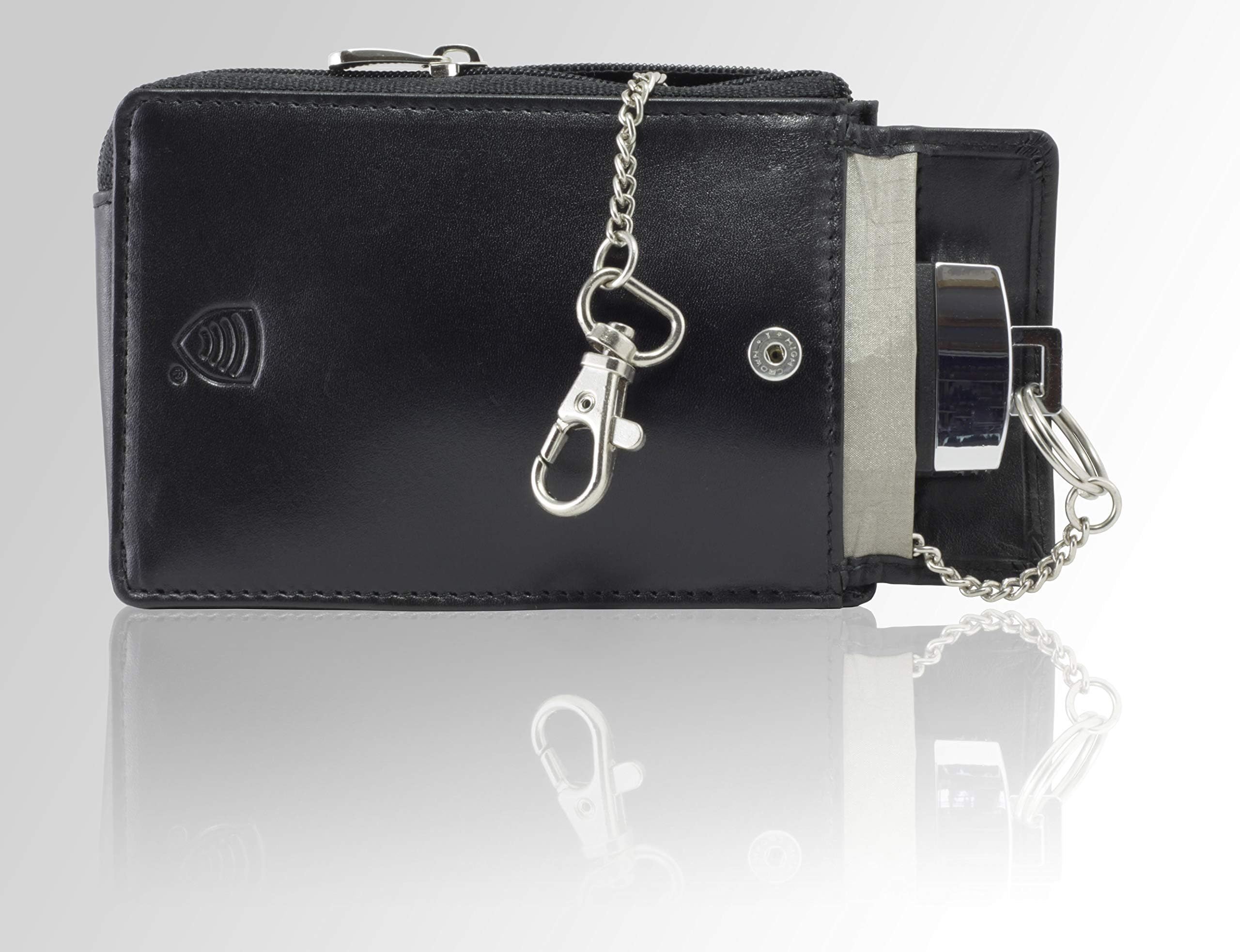 Faraday Bag For Car Keys - TÜV Certified Car Key Signal Blocker Pouch - Black Genuine Leather + Additional Pockets - KUK-94PBL ®