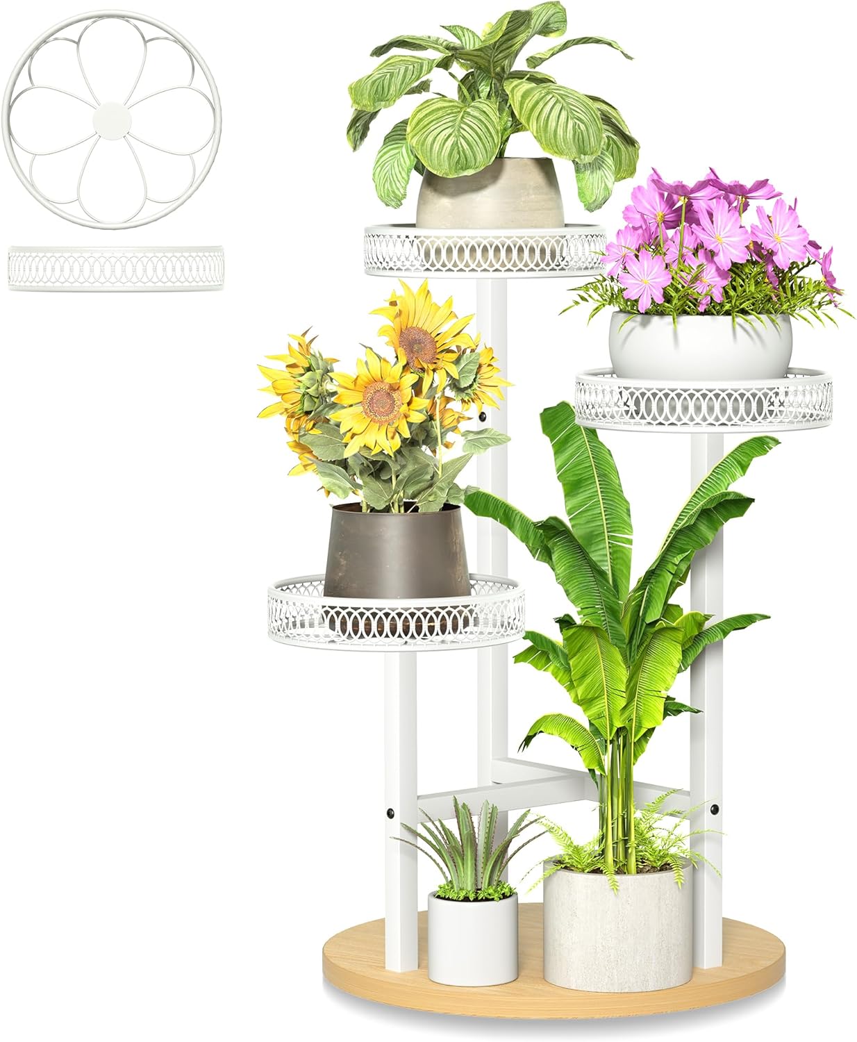 3 Tiers Black Plant Stand Indoor Tall Metal Wood Plant Shelf Outdoor Plant Stands Indoor Plant Table Rack Tiered Plant Stand Garden for Living Room Balcony Patio - RoundLight