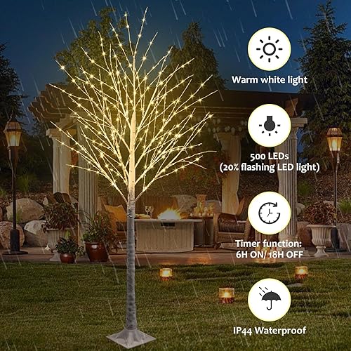 Miniatura 3 de Árbol de abedul iluminado con 500 luces LED de 6 pies con luces parpadeantes, abedul LED con temporizador para exteriores, interiores, hogar,