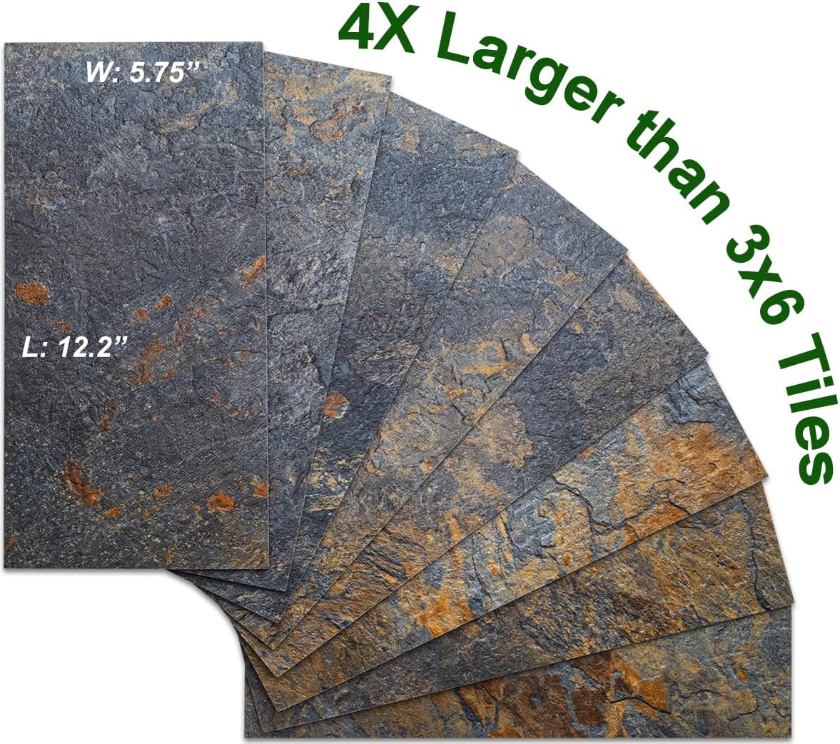 AULIGET 6" x 12" Rust Slate Peel and Stick Backsplash Wall Tiles, PVC Faux Stone Stick on Tiles for Backsplash Kitchen, Bathroom, Laundry Room, Camper, Fireplace (Pack of 20)