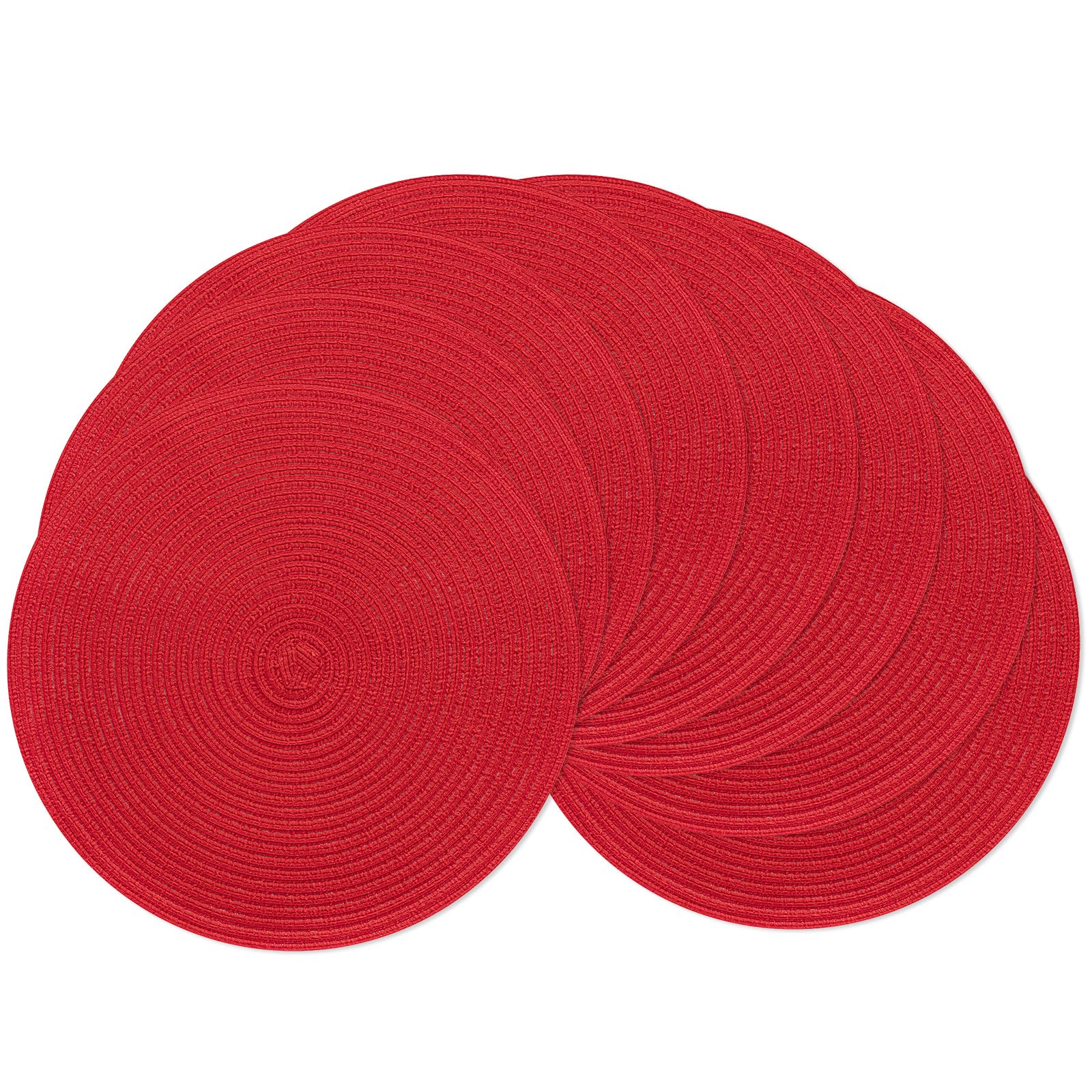 SHACOS Red Round Braided Placemats Set of 8 Washable Fabric Place Mats