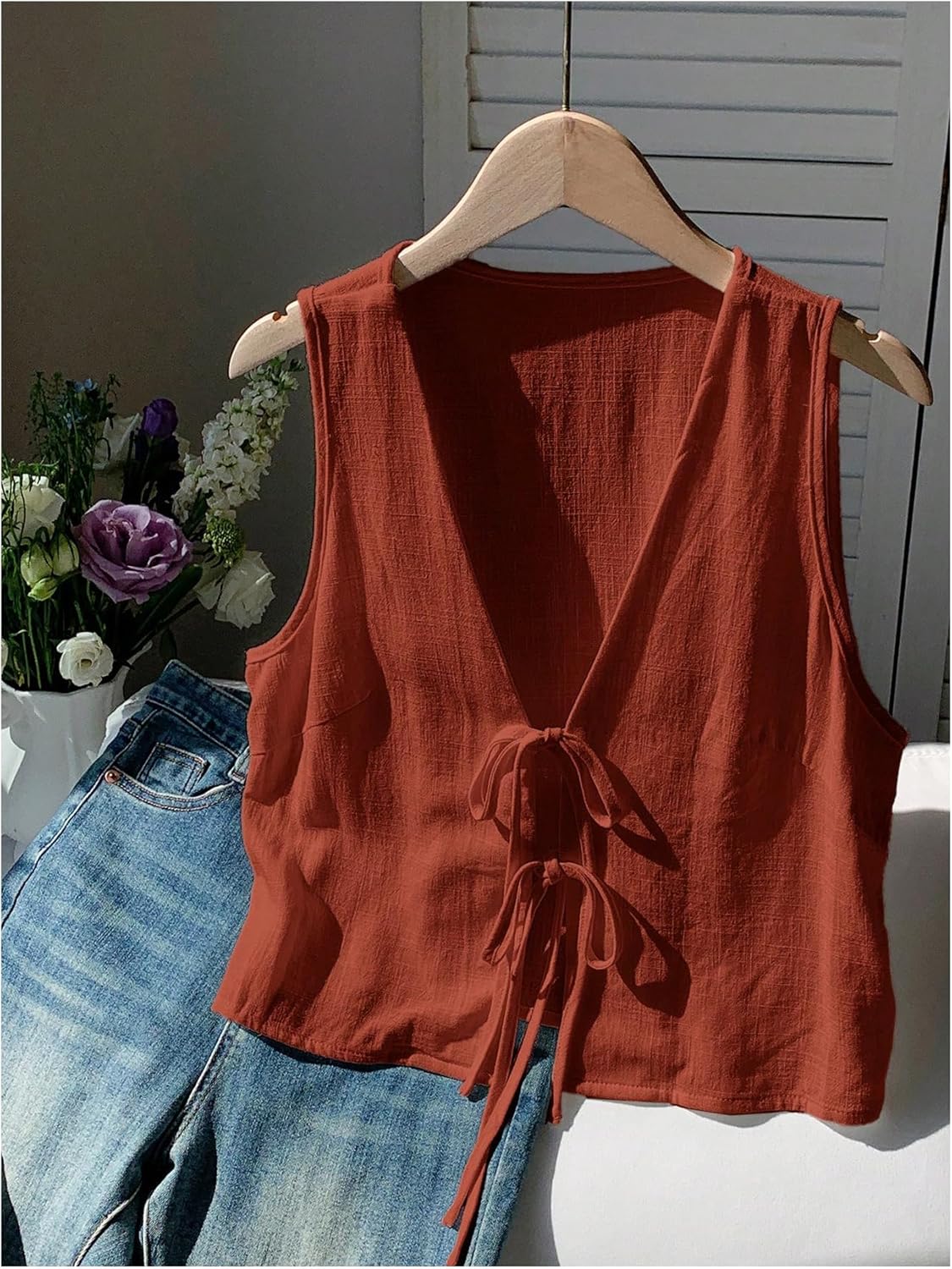 Women's Tie Front Cropped Vest Summer Deep V Neck Sleeveless Y2k Going Out Tops