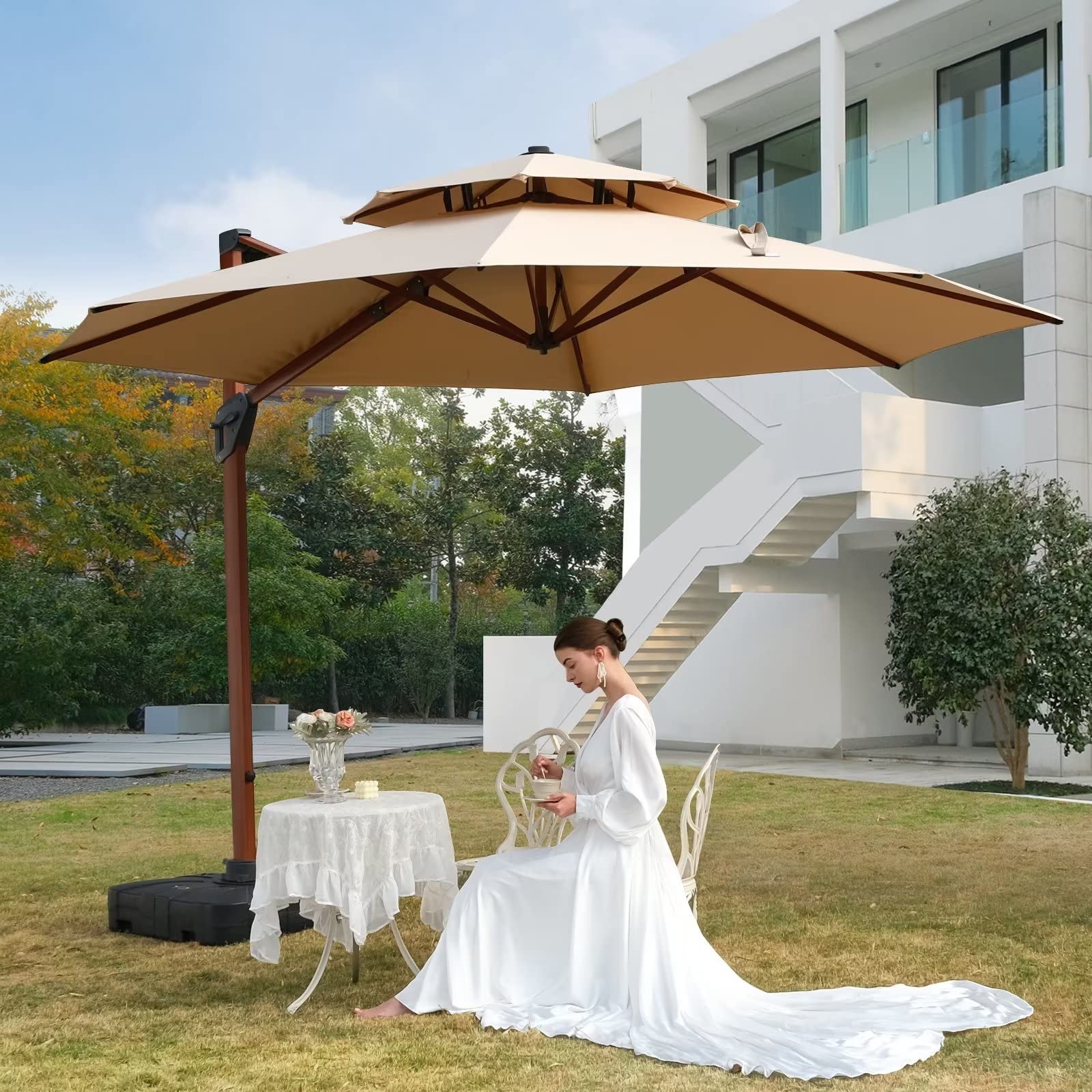 Abccanopy 12ft Double Top Wood Pattern Round Patio Umbrella Outdoor |  Desertcart Seychelles, image size:1600x1600