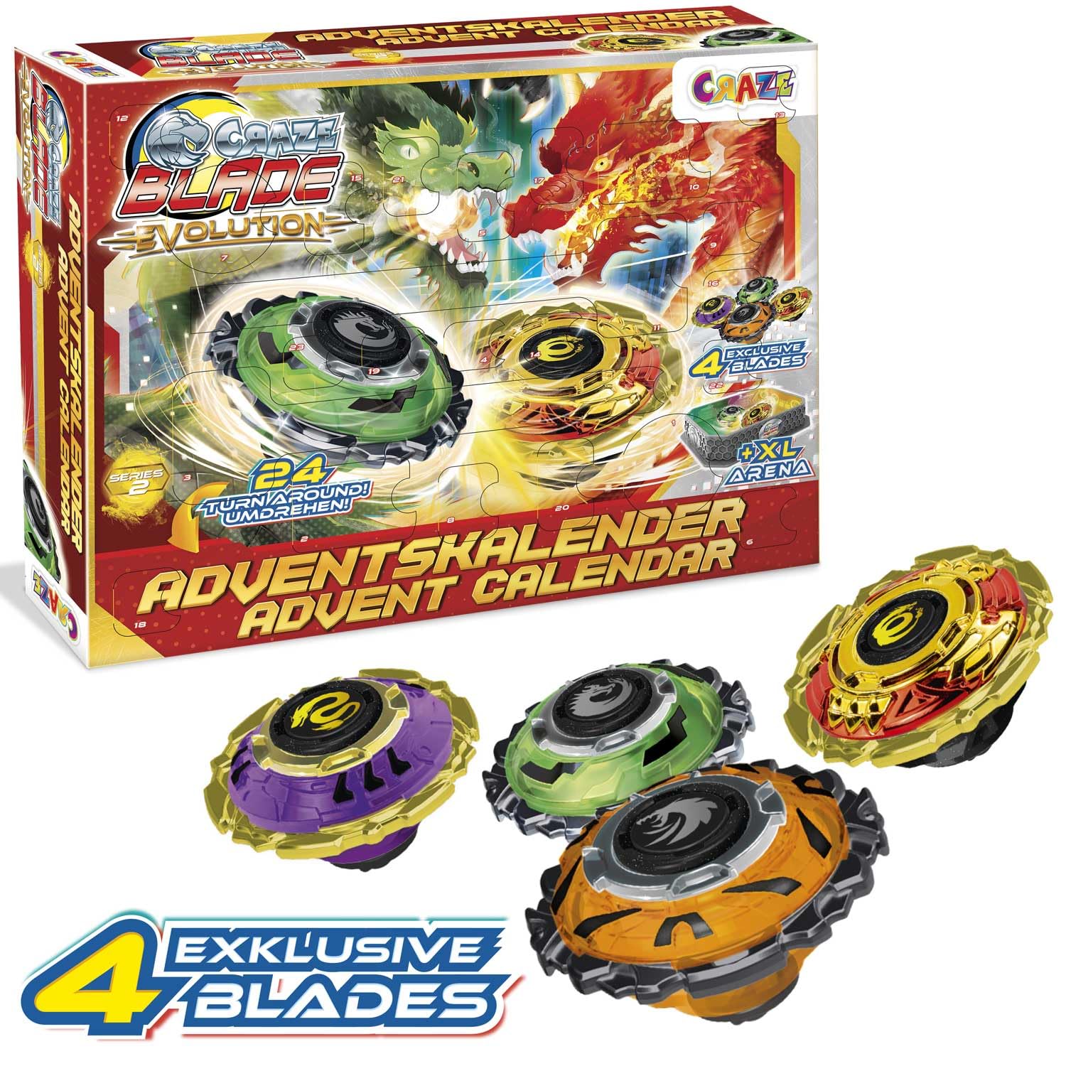 CRAZE BLADE Calendrier de l'Avent garçon et fille avec Toupies de combat BLADE - Calendrier de l'Avent Jouet avec arène de combat, lanceur et toupie - de Noël pour garçons et filles