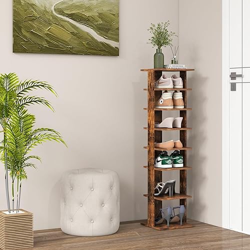 Miniatura 2 de COSTWAY Zapatero vertical de 8 niveles, organizador de almacenamiento de zapatos alto y estrecho con estante extraíble para botas, kit antivuelco,