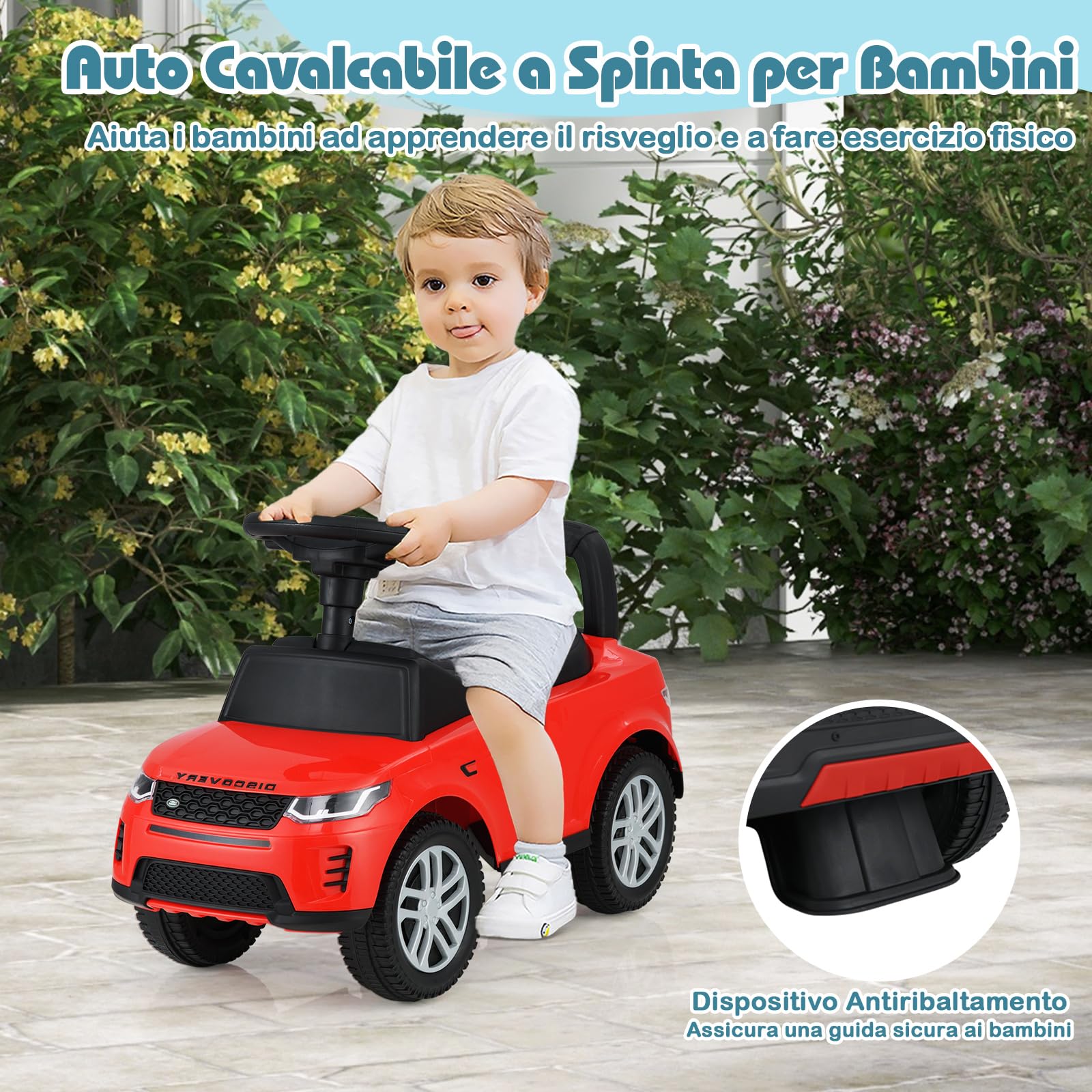 COSTWAY Macchinina Cavalcabile per Bambini, Macchina a Spinta con Clacson, Suoni del Motore e Spazio di Stoccaggio, Auto Giocattolo per Bambini da 1-3 Anni (Rosso)
