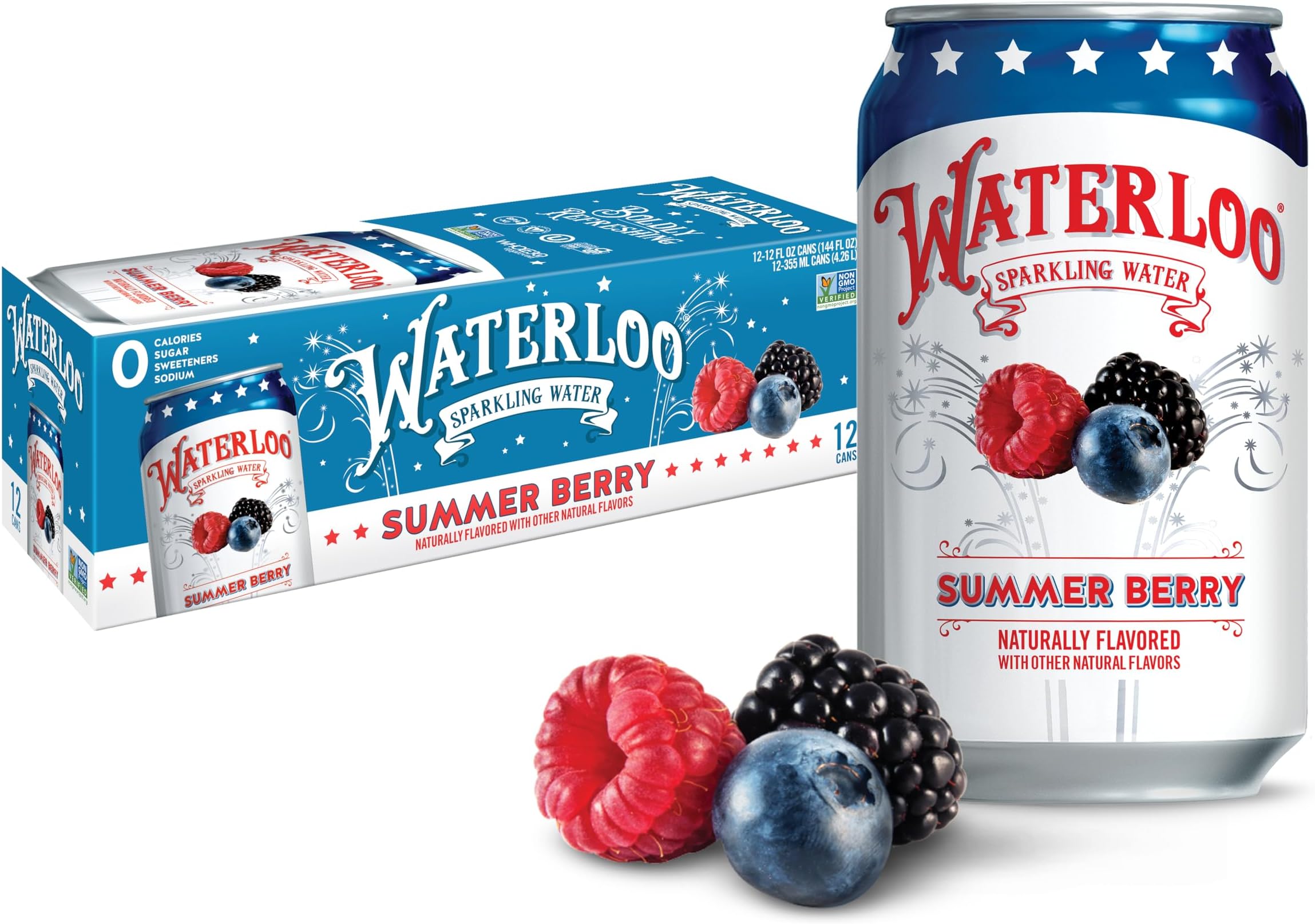 Waterloo Sparkling Water, Summer Berry Naturally Flavored, 12 Fl Oz Cans (Pack of 12) – Zero Calories and Zero Sugar or Sweeteners