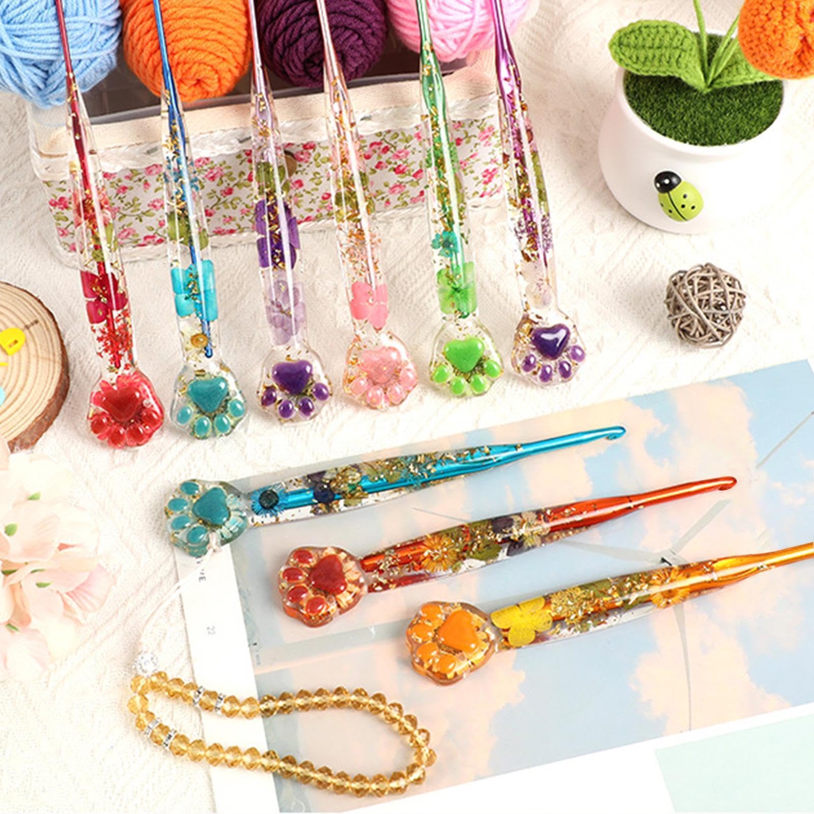 Juego de Ganchillos Juego De 9 Agujas De Ganchillo Con Diseño De Flor De | Set Ergonómico de Agujas de Ganchillo Para Proyectos De Manualidades: Bufandas, Gorros, Chales, Muñecas Y Ma