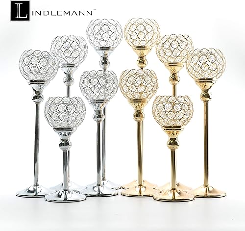 Miniatura 9 de Tall Silver Candle Holders for Table Centerpiece Set of 2 13" + 10" - Bling Candle Holders, Silver Crystal Candle Holders - Includes Candle