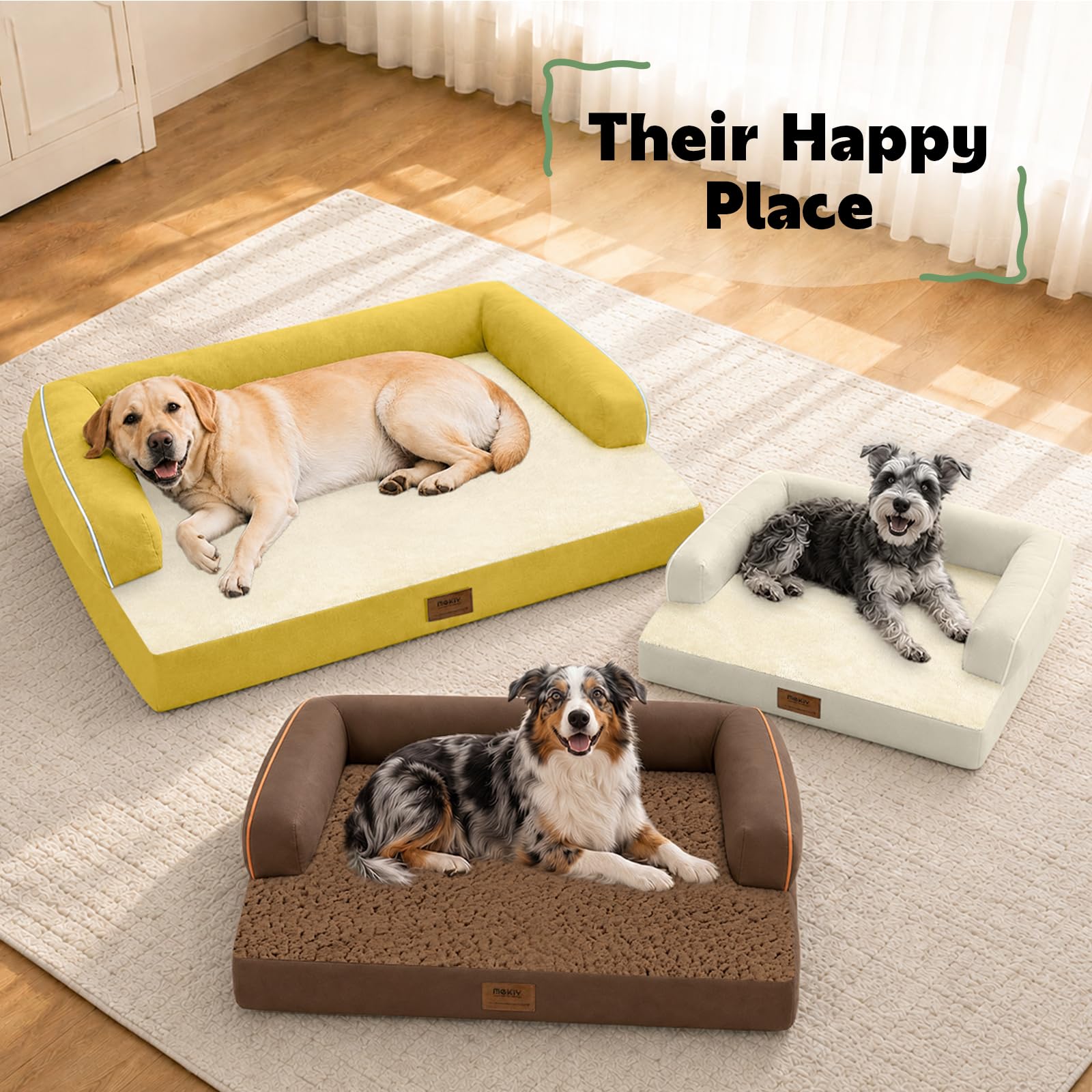 Orthopädisches Hundebett für große Hunde, orthopädisch, waschbar, Couch-Sofa, Größe XL, große Hunde, Nackenrolle, Memory-Schaum, wasserdicht, mit abnehmbarem Bezug, Ingwergelb