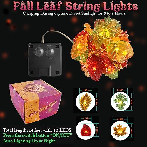 Miniatura 9 de Decoración de otoño para el hogar, luces de hojas de arce, guirnalda de roble de arce de Acción de Gracias, guirnalda de luces decorativas, funciona