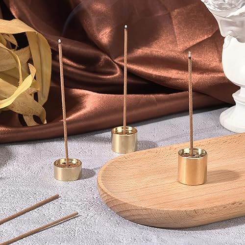 Miniatura 4 de AHANDMAKER 3 soportes para quemador de incienso de latón dorado claro de 3 estilos, soporte cilíndrico de incienso, quemador de incienso redondo