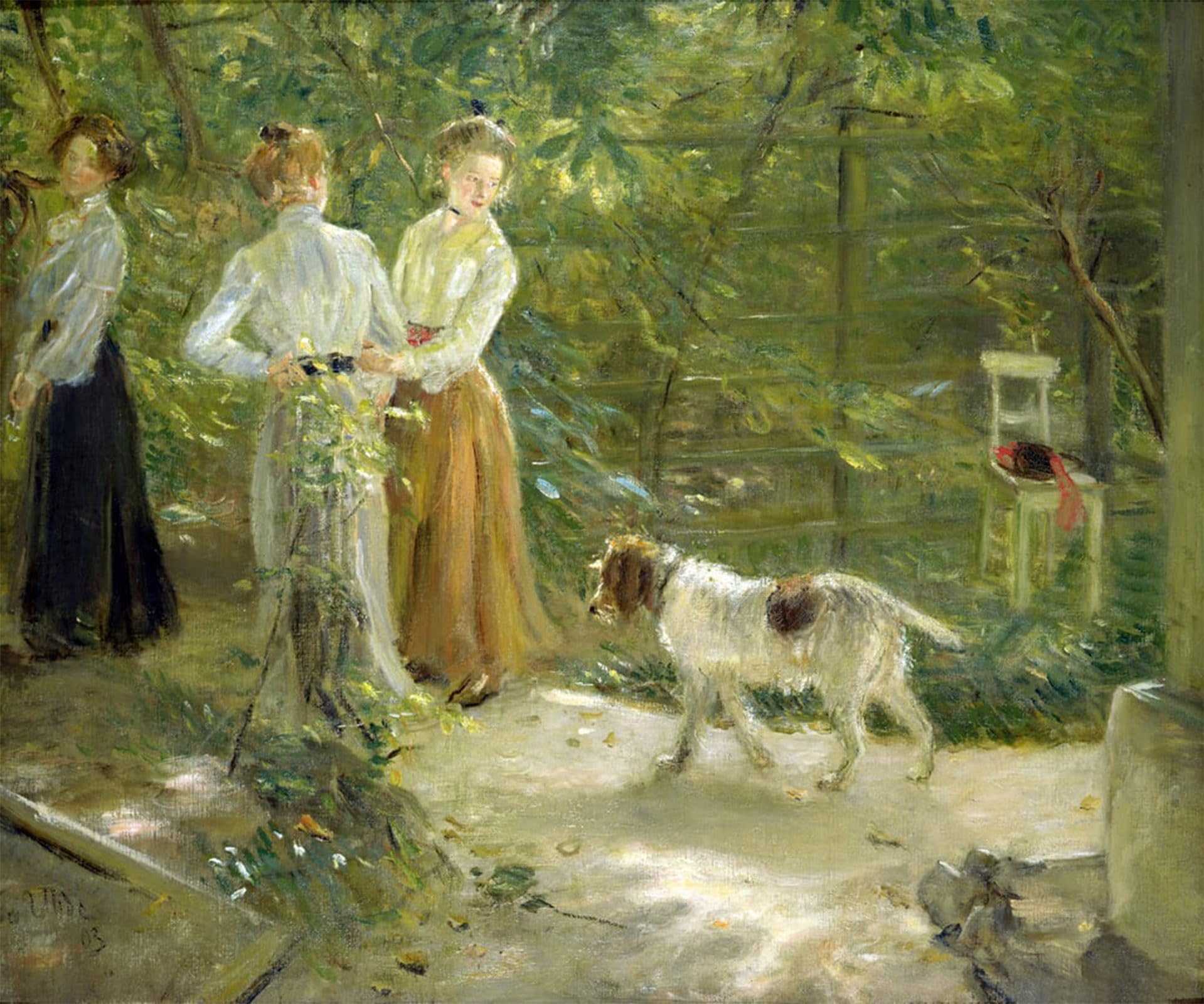 ARTXLXXBN Famous Painting Canvas Artwork Graffiti Print View of the Artist's Garden with His Daughters by Fritz Von Uhde Portrait Canvas Image for Home Decor 60x90cm