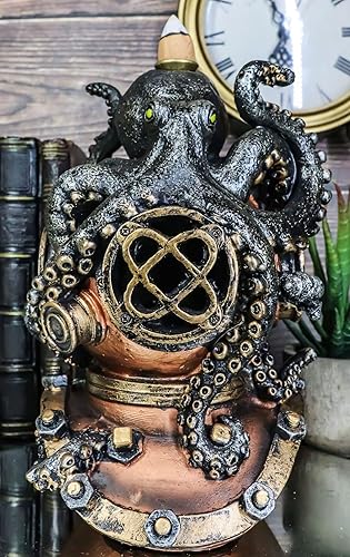Miniatura 2 de Ebros Gift Océano náutico Octopus Kraken Smothering A Steampunk Divers Casco de Incienso Quemador de cono Soporte de resina Estatua de mar Cthulhu