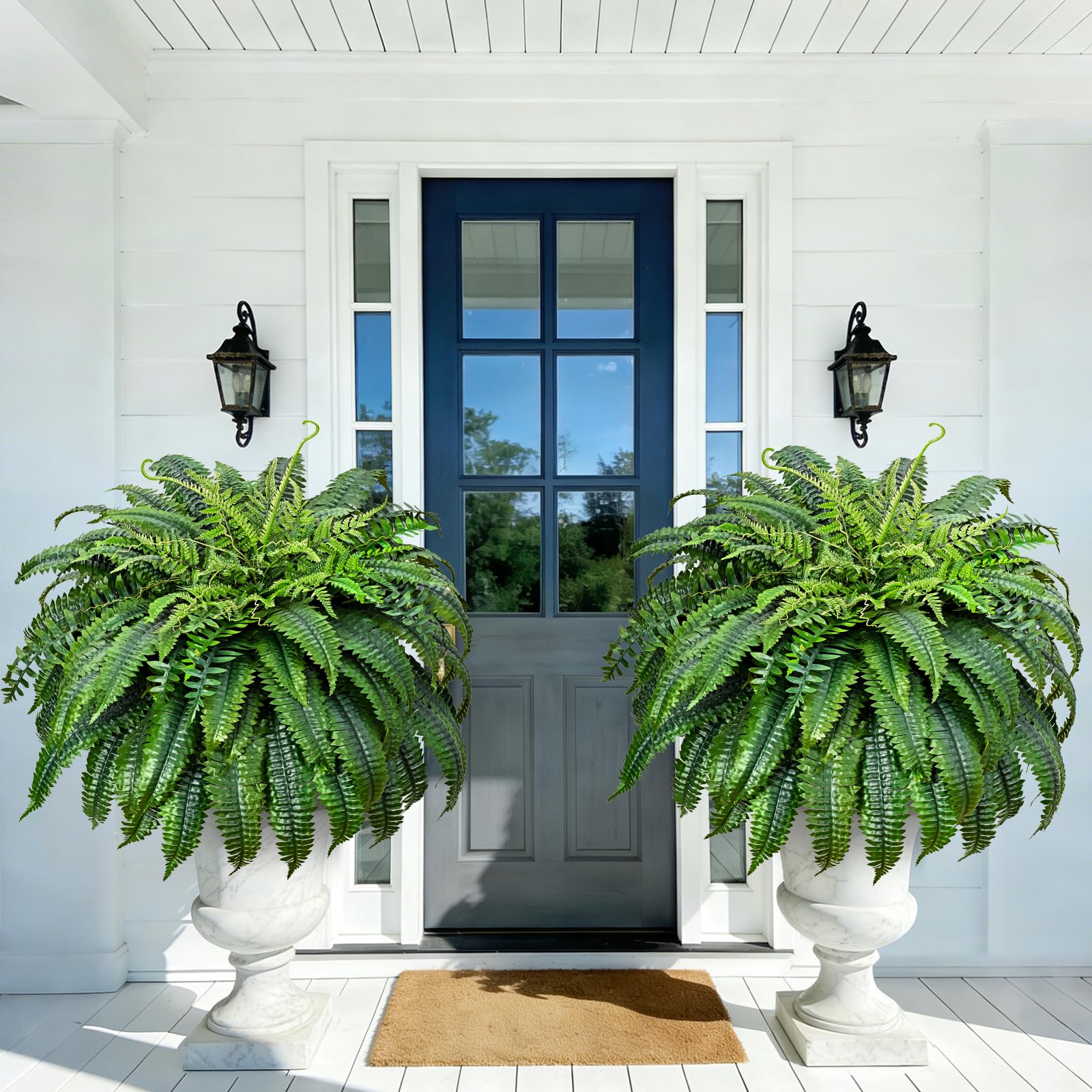 Photo 1 of 2 Pcs 48 Inch Fake Ferns, Look Real 101 Leaves Artificial Boston Ferns for Outdoors Large, Lush UV Resistant Faux Ferns for Outdoor Planter Large, Outdoor Faux Plants for Porch Patio Home Decor