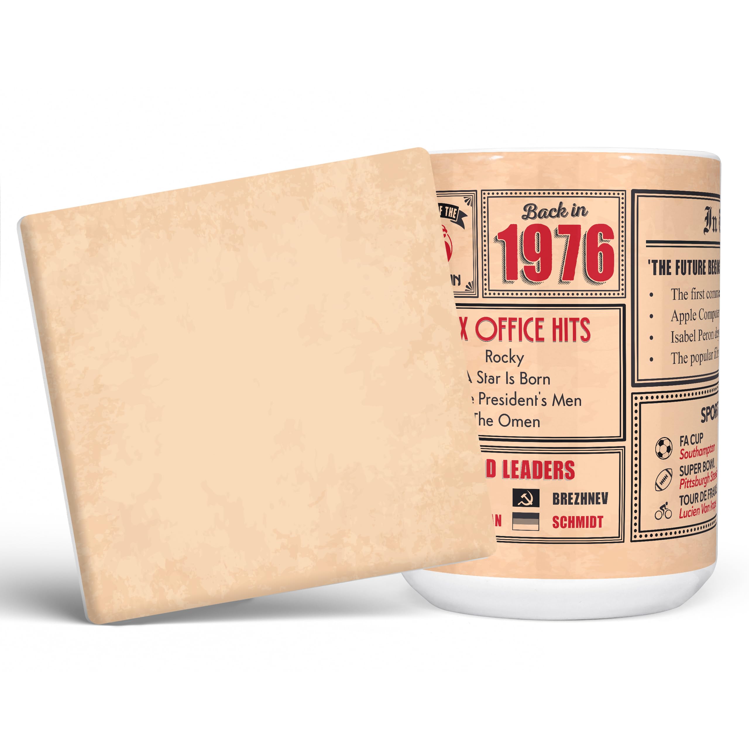 Mug Monster - 50th Birthday Gift - Back in 1976 in This Year Mug, Present for Men and Women, Birthday Gifts for Women, Birthday Gifts for Men, 50th Anniversary Present, 15oz White Mug & Coaster