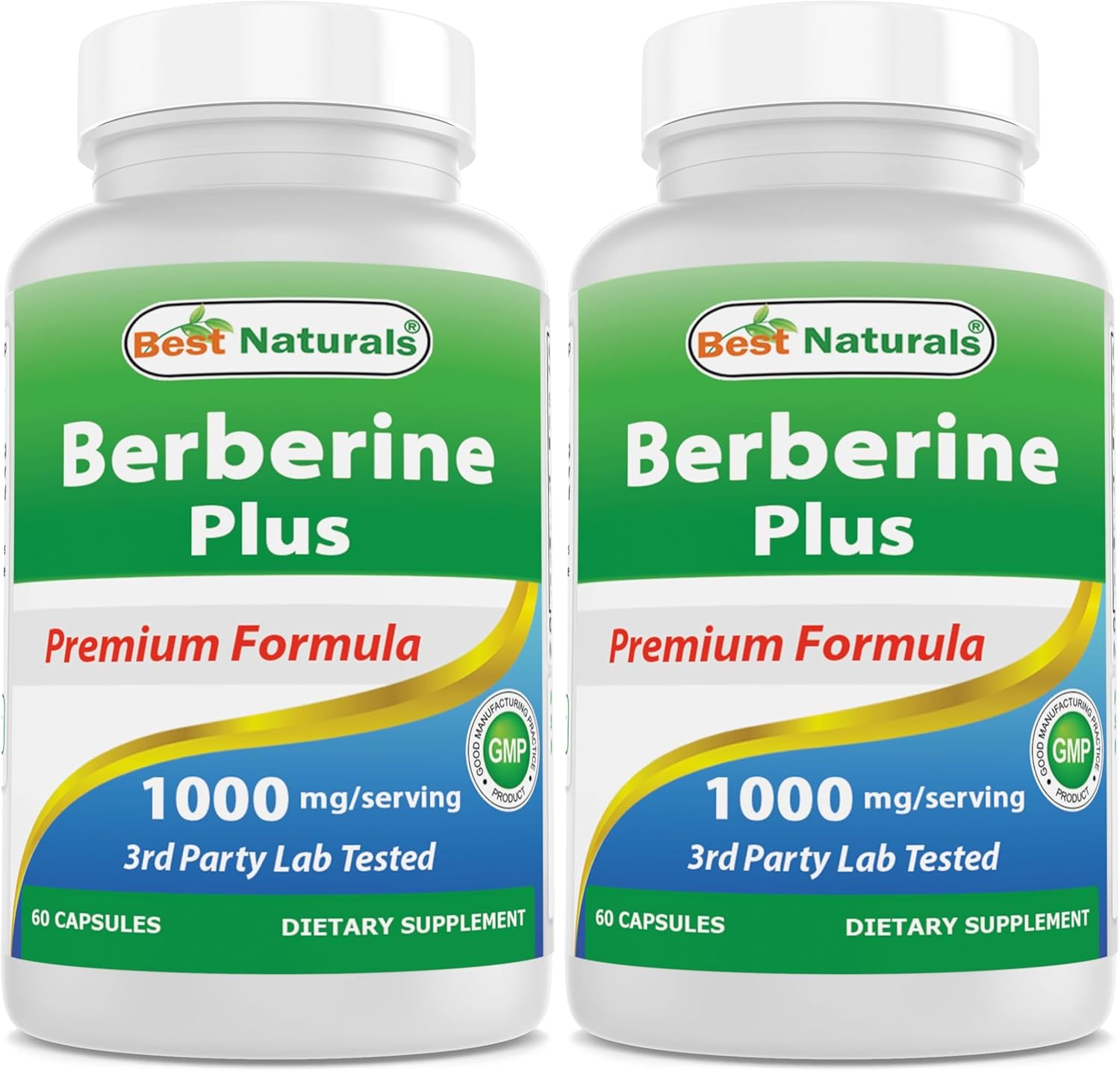 Best Naturals Berberine Plus 1000mg per Serving, (Non-GMO) 60 Capsules - Contains Berberine HCL 1000mg, Vitamin C 120mg & Zinc Gluconate 30 mg (Pack of 2)