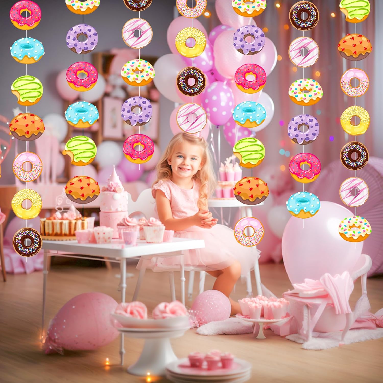 8 Pieces Donut Birthday Party Decorations Donut Grow Up Party Banners Kids' Birthday Banner Baby Shower Hanging Swirl Garland Kit Gender Reveal Xmas Home Classroom Favor Supplies Decor - Image 4