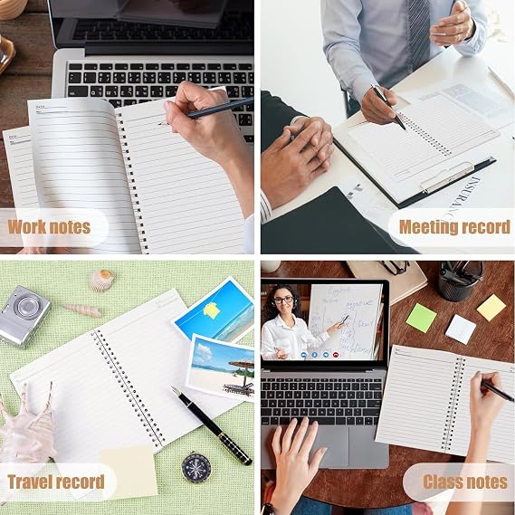 4Pack Spiral Notebook, 5.7x8.3 Small Notebooks for Work 120 Page Note Pads