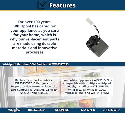 Miniatura 3 de Whirlpool Motor del ventilador del evaporador del refrigerador SxS 2315539