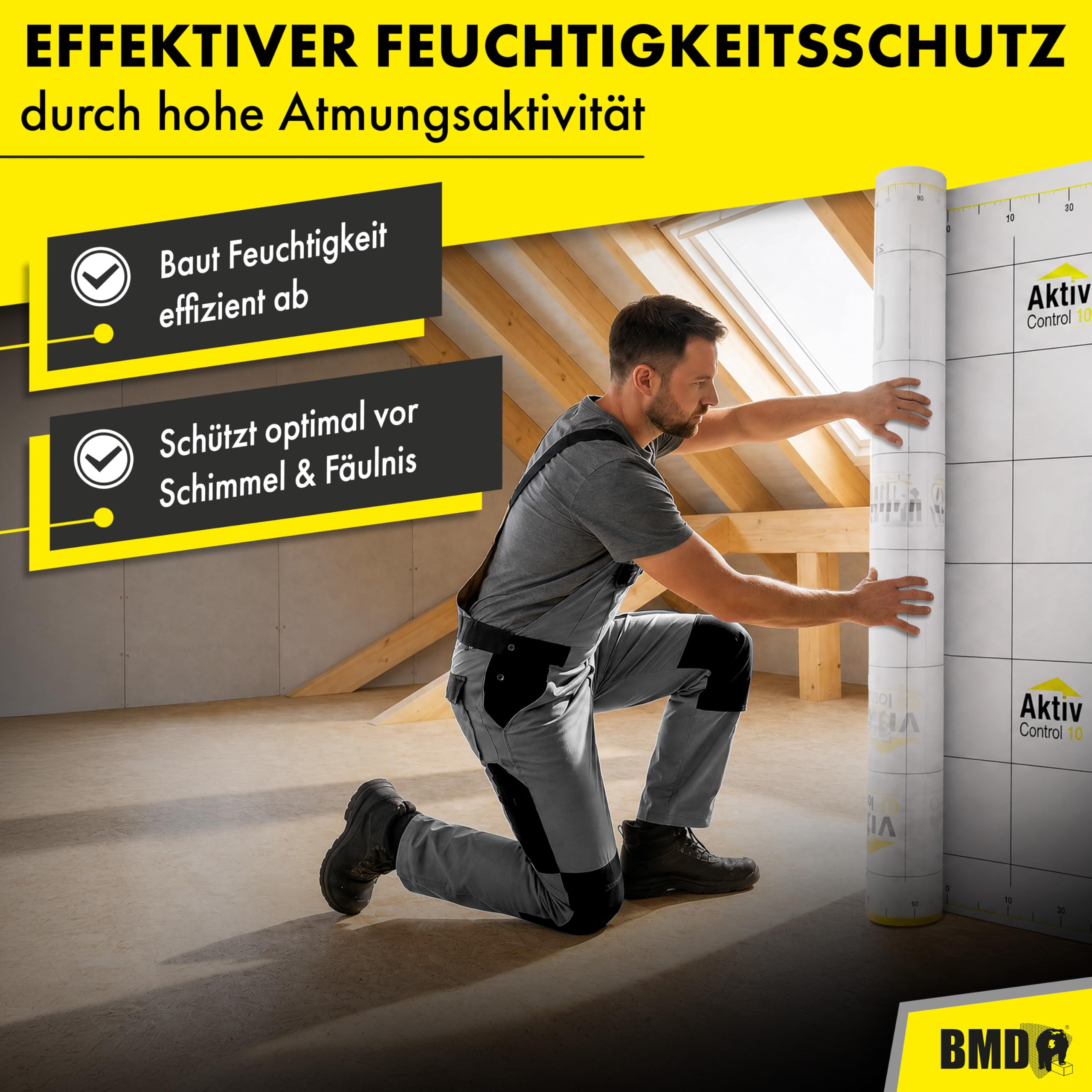 BMD Aktiv Control Dampfbremse | 1,5m x 20m | 30 m² | diffusionsfähige Dampfbremsfolie | gemäß DIN 4108 und ENEV | Neubau | Sanierung