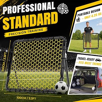 Happy Jump Football Rebounder Net 1x1m – Adjustable Angles, Honeycomb Net Structure, Improves Skills & Reaction, Ideal for Beginners & Advanced Players