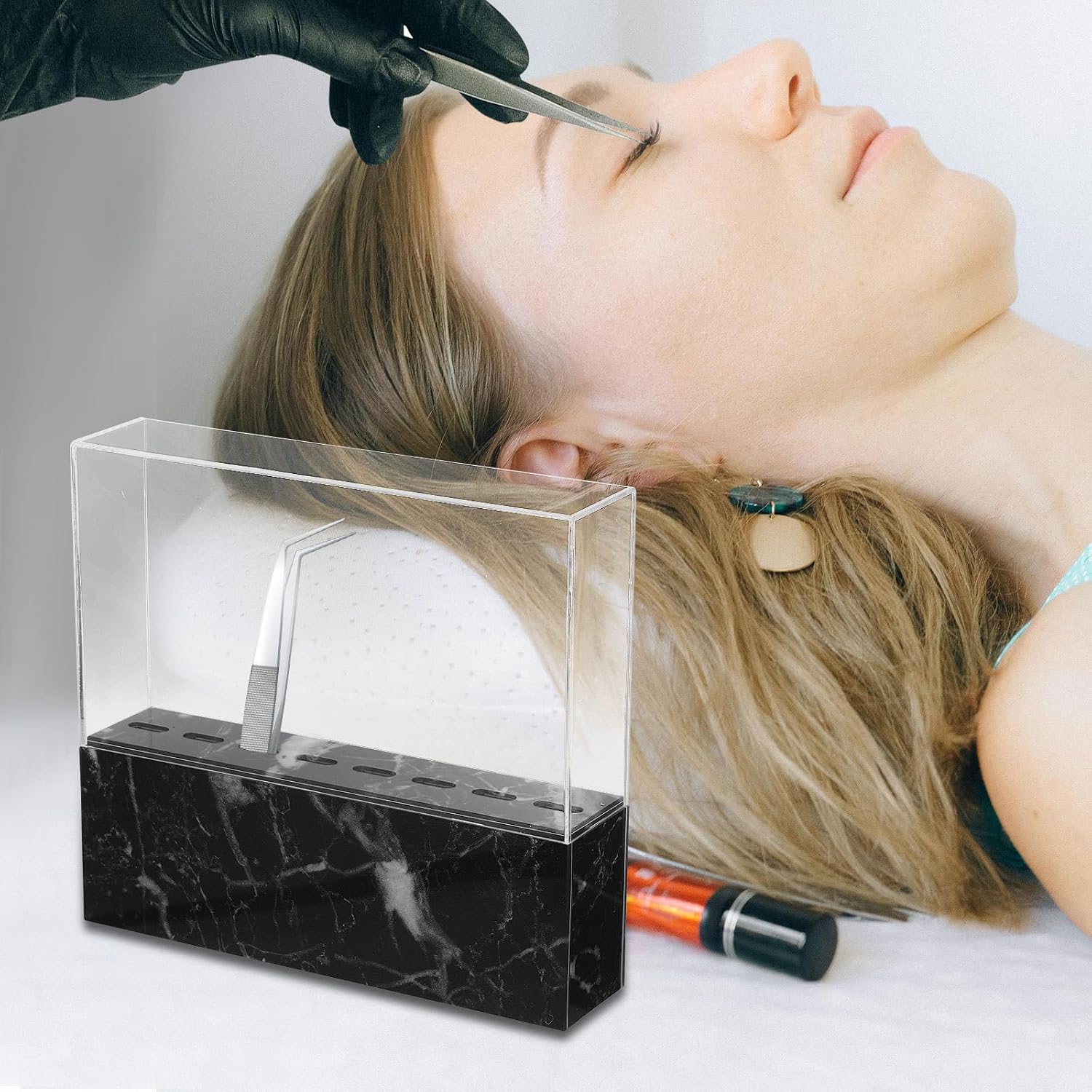 SECFOU Black Acrylic Tweezers Shelf with 8 Slots for Eyelash Tools image 5